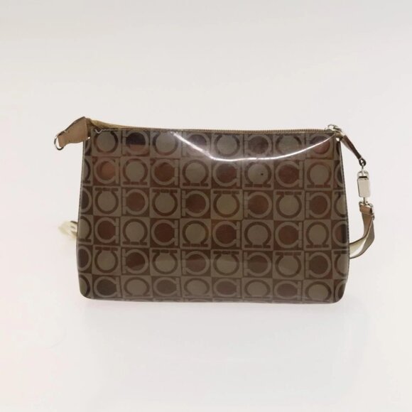 Salvatore Ferragamo Hand Bag Vinyl 2Set Brown Auth mr1382 - Picture 8 of 16